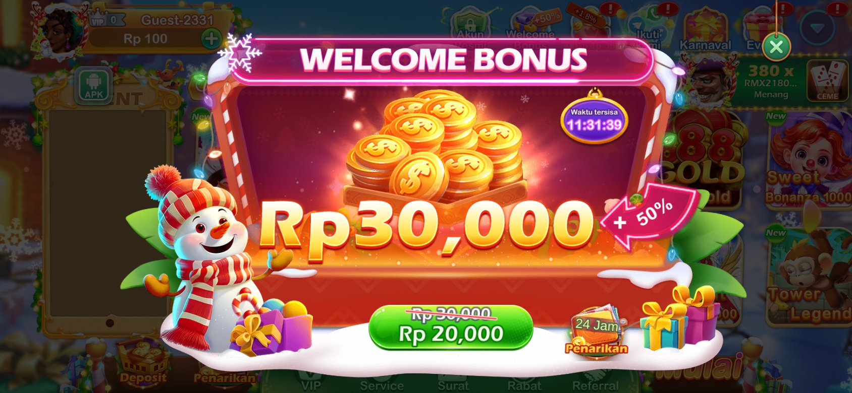 Bonus selamat datang K3K3 2 4 766 dengan diskon spesial untuk pengguna baru.